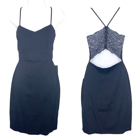 EXPRESS Black Midi Dress w/Lace Cutout Back 6 NWT - Picture 1 of 8